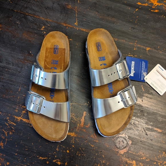 birkenstock arizona soft footbed silver metallic